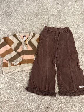 Striped Knit Pullover Sweater and corduroy pants